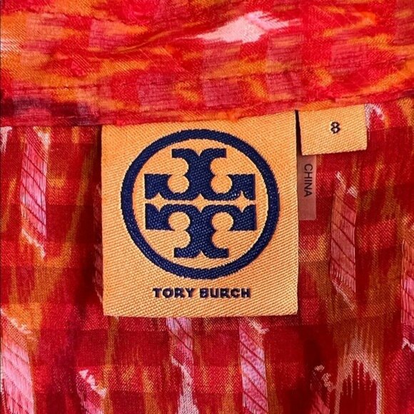 TORY BURCH Stephanie Sequin Silk Tunic Red Orange Size M - Picture 7 of 9